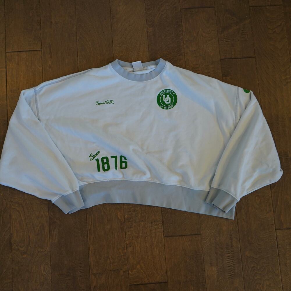Nike University Oregeon 1876 Long Sleeve Crop Sweatshirt White Womens Size Large